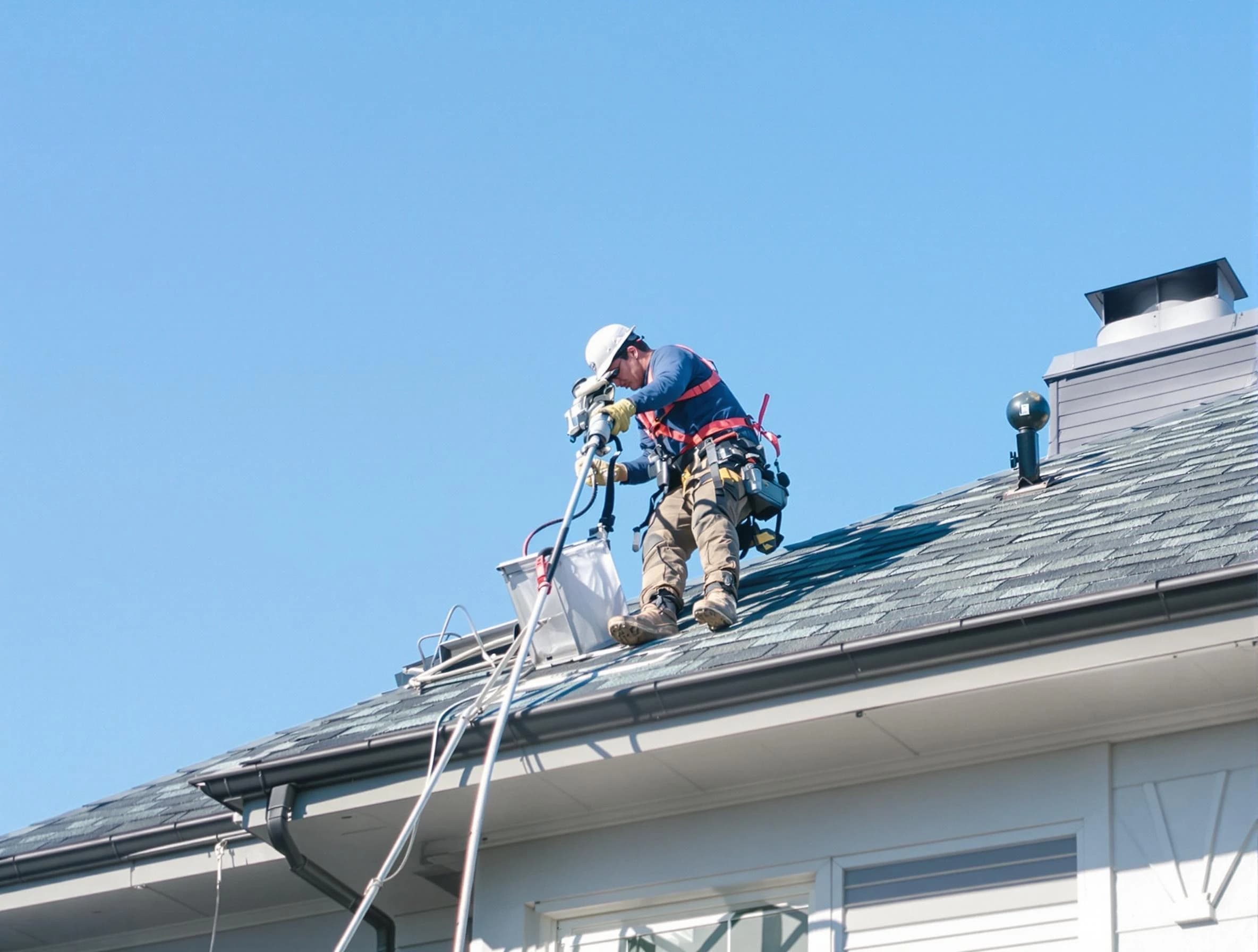 Stoughton Dryer Vent Cleaning certified technician cleaning a roof-mounted dryer vent system in Stoughton