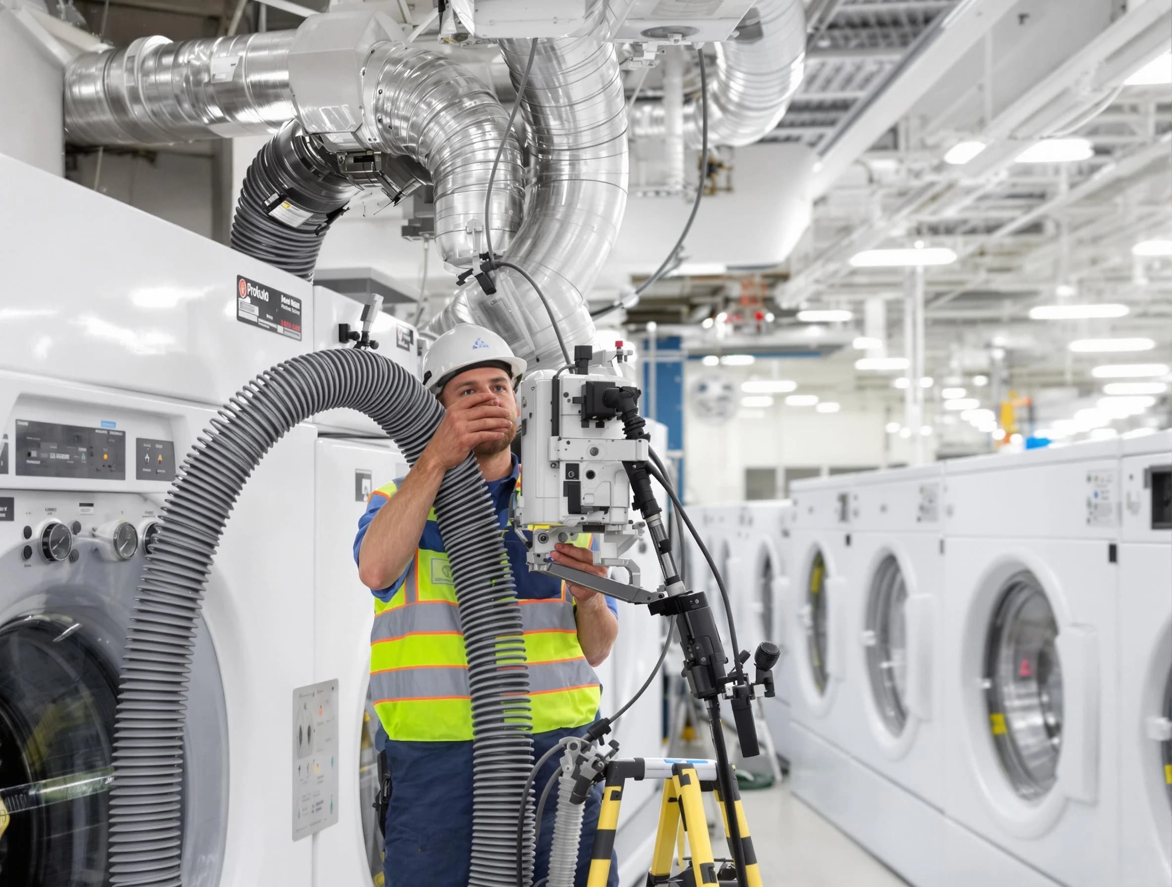Stoughton Dryer Vent Cleaning team performing commercial-grade dryer vent cleaning at a business facility in Stoughton