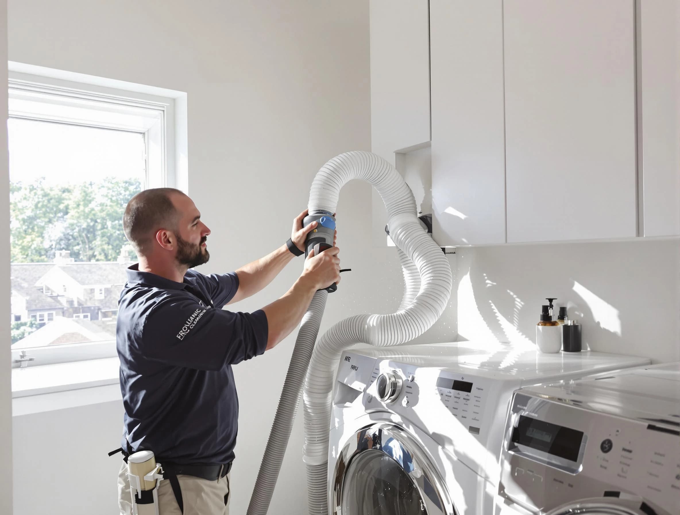 Certified Stoughton Dryer Vent Cleaning technician performing dryer vent cleaning in Stoughton