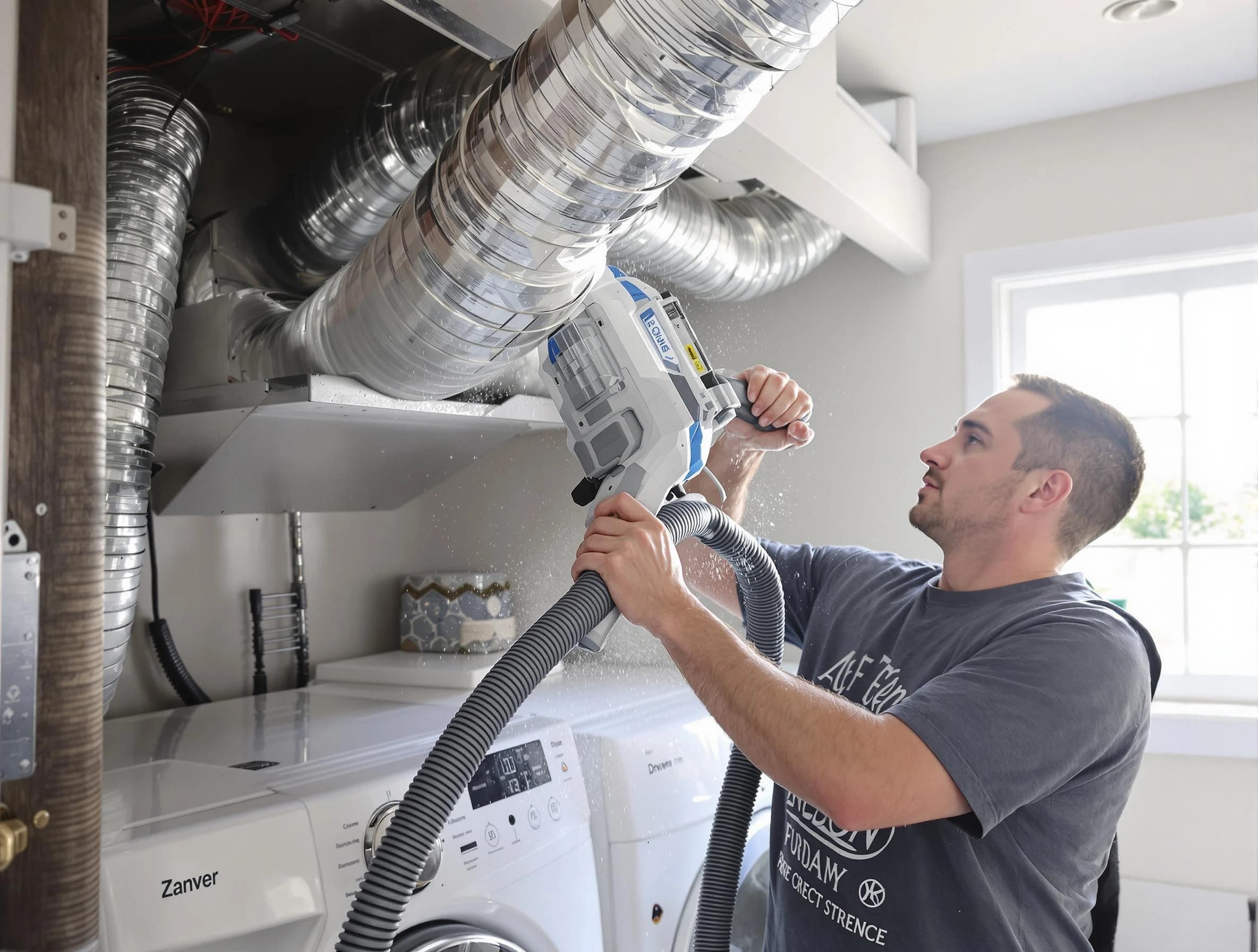 Stoughton Dryer Vent Cleaning specialist cleaning deep within a dryer vent duct system in Stoughton