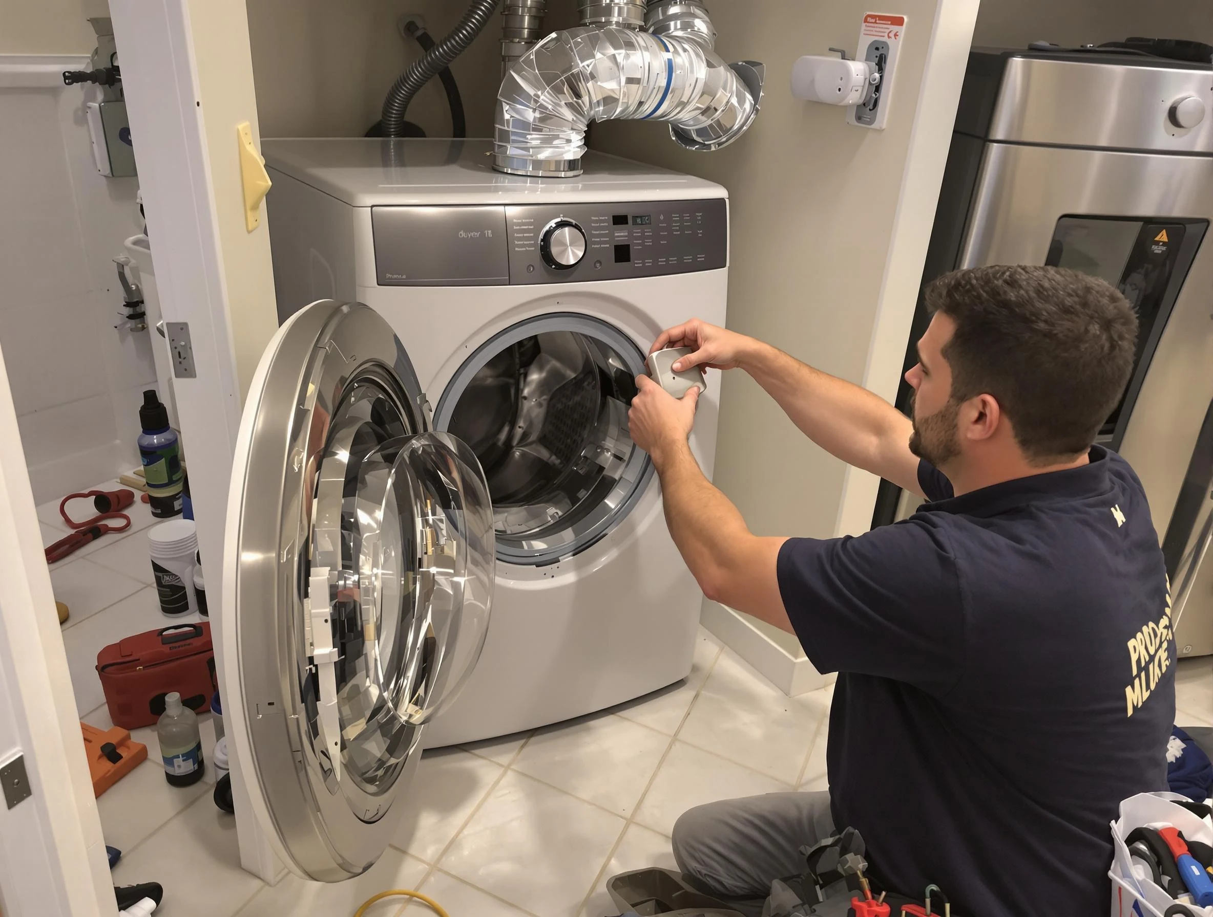 Stoughton Dryer Vent Cleaning technician performing precise dryer vent hose installation in Stoughton