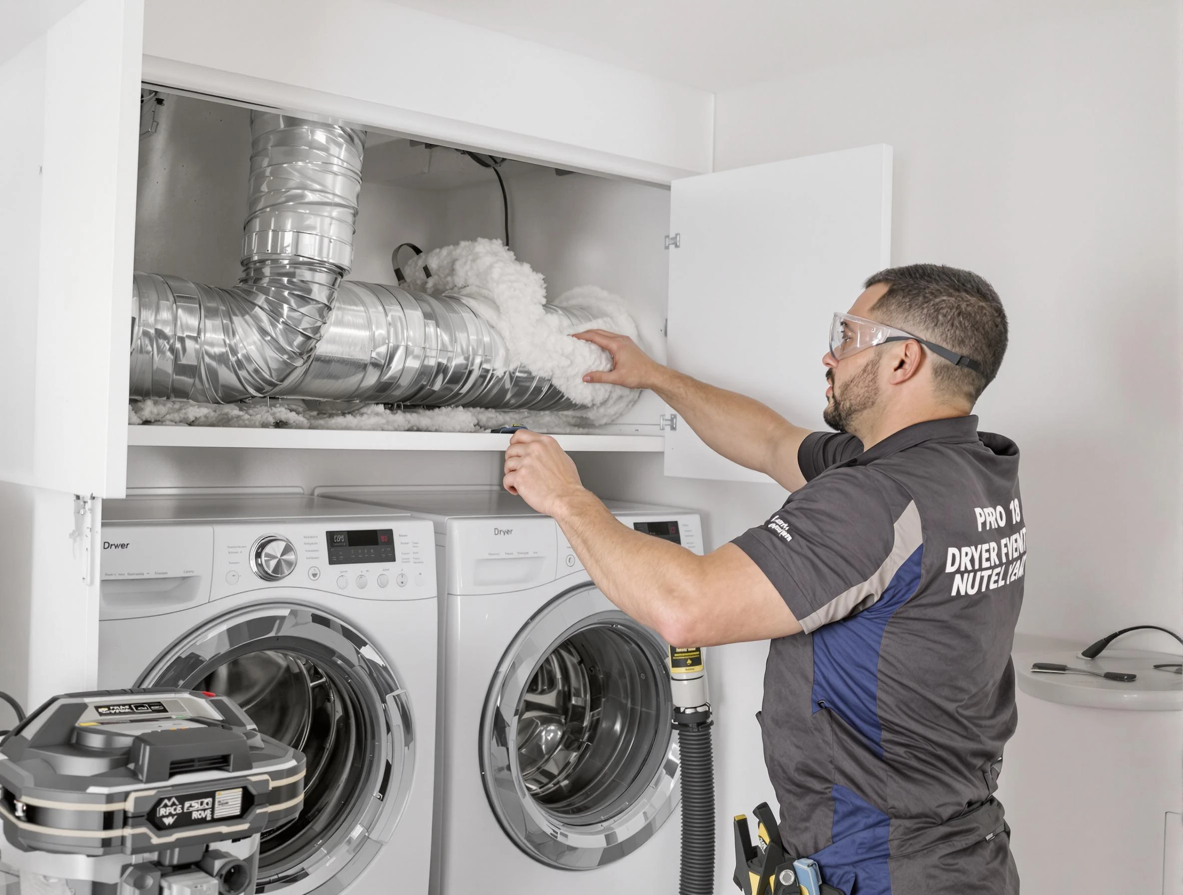Stoughton Dryer Vent Cleaning certified technician performing specialized gas dryer vent cleaning in Stoughton